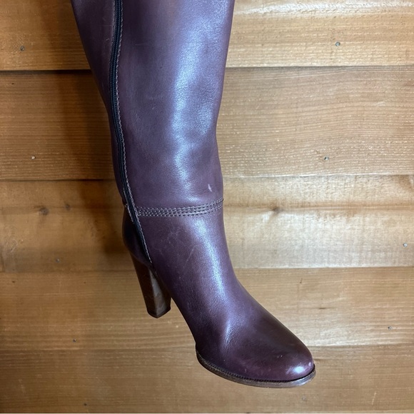 Vintage Brazilian leather Knee High Brown Heeled Boot buckle Classic west zip - Picture 6 of 9